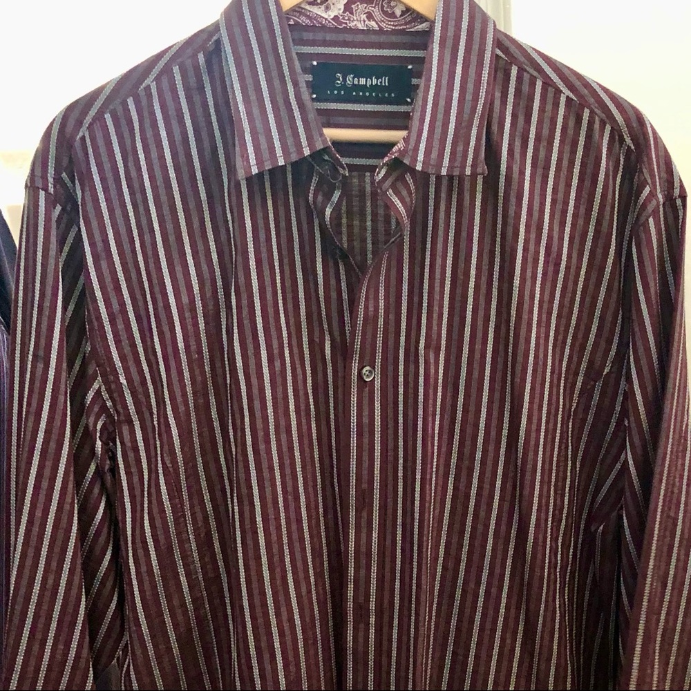 J. Campbell Los Angeles XL Burgundy Striped Long Sleeved Shirt
